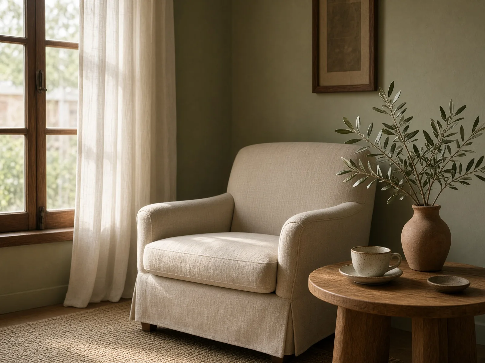 An empty chair by a window, morning light